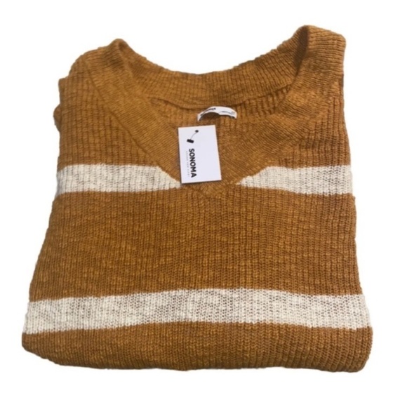 Plus Size 2X Sonoma Goods For Life Long Sleeve V-Neck Gold Striped Sweater - Picture 14 of 16